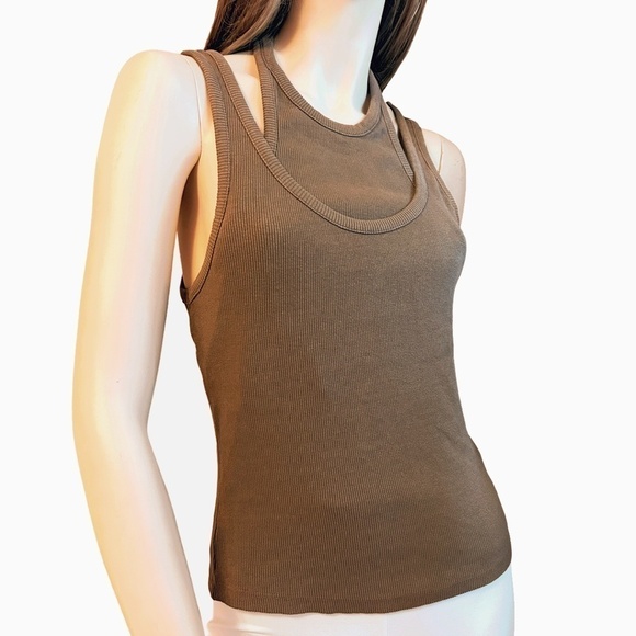 TOPSHOP Cotton Top Shirt Double Layer Design Ribbed Tank over Faux Halter NWOT - Picture 6 of 12